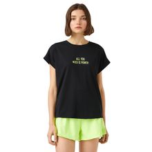 Koton 999 Slogan Baskılı Kısa Kollu Bisiklet Yaka Siyah XS Kadın T-Shirt