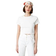 Koton Kadın Bisiklet Yaka Kısa Kollu Crop T-shirt