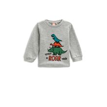 Koton Pamuklu Gri 12/18 Ay Dinozor Baskılı Uzun Kollu Erkek Bebek T-Shirt