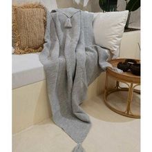 Koza Home 160x220 cm Miel Gri Kenarı Ponponlu Tek Kişilik Battaniye
