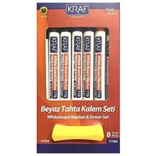 Kraf 778G 8'li Beyaz Tahta Kalemi & Silgi Set
