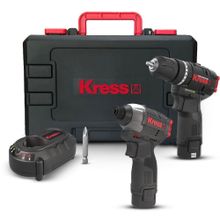 Kress KUG02 12 V 2.0 Ah Li-Ion Çift Akülü Kömürsüz Profesyonel Şarjlı Darbeli Matkap ve Kömürsüz Darbeli Tornavida Kombo Seti