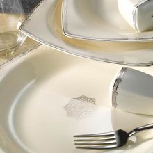 Kütahya Porselen 1139720 Bone Mare 62 Parça Desen Platin Fileli Yemek Takımı
