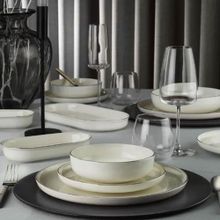 Kütahya Porselen Bone Moderna 52 Parça 12 Kişilik Platin File Yemek Takımı