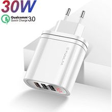 Kuulaa 3 USB QC3.0 PD 30W Hızlı Şarj Dijital Ekran Beyaz Şarj Başlık