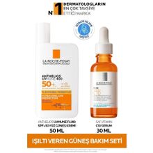 La Roche-Posay Anthelios Yüz Güneş Kremi Spf50+& Saf Vitamin C 10 30 ml Serum Işıltı Veren Güneş Cilt Bakım Seti