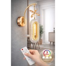 laaysa Elips Model Sarkıt 3 Renk Gold Kaplama Oturma Yatak Çocuk Odası Duvar LED Aplik (KUMANDALI)