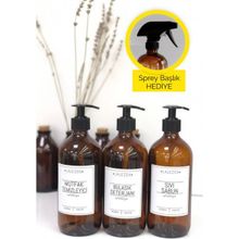 Lalezen 3'lü Amber 500 ml Bulaşık Deterjanı Sıvı Sabun Mutfak Temizleyici Etiketli Cam Şişe