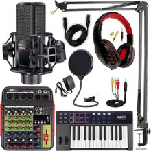 Lastvoice MX-2020 Stüdyo Ekipmanları Midi Live Paket-2 Ses Kartlı Mikser Midi Klavye Mikrofon Kulaklıklı Ses Kayıt Seti