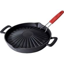 Lava 32 cm Genghis Khan Serisi Çift Kulp Silikon Tel Saplı Döküm Yuvarlak Grill Izgara Tavası