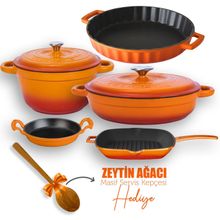 Lava 5X New Heritage Serisi Turuncu Döküm Demir Tencere & Tava Seti
