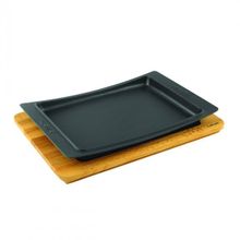 Lava Döküm 36x24 CM Dikdörtgen Servis Tabağı ve Kayın Servis Ahşabı