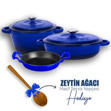 Lava Döküm 3X Mavi New Heritage Serisi Döküm Demir Tencere Tava Seti