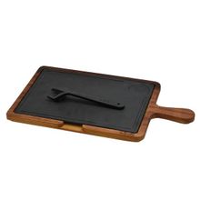 Lava Döküm Ahşap ve Döküm Demir Hot Plate Ölçü 22x33 cm Siyah Servis Tahtası