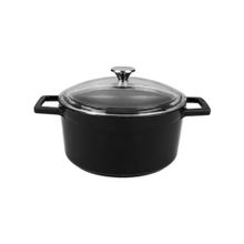 Lava Glaze Siyah 24 cm Cam Kapaklı Yuvarlak Döküm Tencere