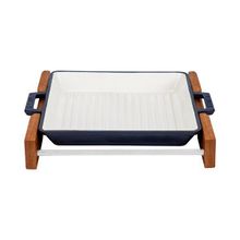 Lava Sable Yekpare 26x26 cm Döküm Kare Siyah Izgara Tavası-Kayın Servis Ahşabı