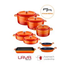 Lava Trendy Turuncu Döküm Sekizli Tencere Tava Seti