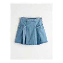 LC Waikiki İndigo Pili Detaylı Kız Çocuk Jean Etek