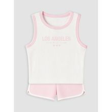 LC Waikiki Kids Ekru Los Angeles Baskılı Kız Çocuk Pijama Takımı