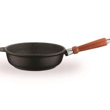 Leggno Fusion Siyah 20 cm Ahşap Saplı Granit Derin Tava