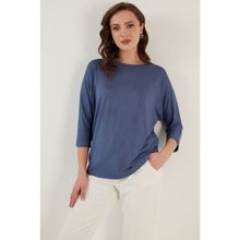 Lela 5861416Y İndigo Bisiklet Yaka Truvakar Kol Kadın Bluz