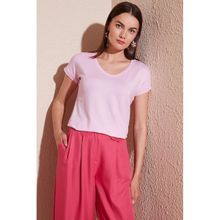 Lela 5862000 Toz Pembe V Yaka Rahat Kesim Kadın Bluz