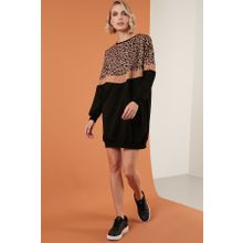 Lela 5863604 Leopar Desenli Renk Bloklu Kadın Tunik