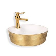 Lena E-5002A Altın Beyaz Tezgah Üstü Porselen Lavabo