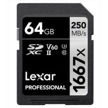 Lexar 64GB Professional 1667x SDXC™ UHS-II, 250MB/s okuma 80MB/s yazma C10 V60 U3 Hafıza Kartı