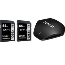 Lexar LMS1066064 USB 3.1 Kart Okuyucu + 2 x 64 GB 1066X SD Hafıza Kartı