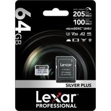 Lexar Professional 64 GB 205 MB/s Silver Plus Mikro SD Hafıza Kartı