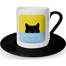 Leydi Collection Black Kitty Tasarımlı Siyah 1 Türk Kahvesi Fincanı