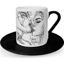 Leydi Collection Two Lovers Tasarımlı Siyah 1 Türk Kahvesi Fincanı