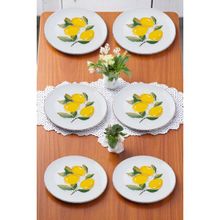 Limon Desenli El Yapımı Seramik Pasta Tabağı - Servis Tabak Seti 6 Adet 21 cm