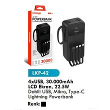 Linkage 4Xusb 30.000Mah Lcd Ekran, 22.5W Dahili Usb, Mikro, Type-C Lightning Powerbank Lkp-42
