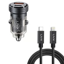 LivX Transparent 45W PD/QC Mini Araç Şarj Cihazı ve 1 m iPhone Hızlı Şarj Kablosu