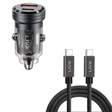 LivX Transparent 45W PD/QC Mini Araç Şarj Cihazı ve 1 mt Hızlı Şarj ve Data Kablosu