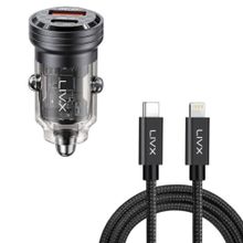 LivX Transparent 45W PD/QC Mini Araç Şarj Cihazı ve 2 m iPhone Hızlı Şarj Kablosu