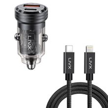 LivX Transparent 45W PD/QC Mini Araç Şarj Cihazı ve 3 mt iPhone Hızlı Şarj Kablosu