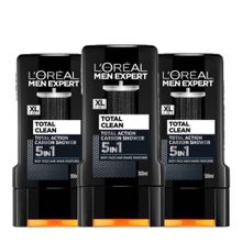 L'Oreal Paris Men Expert Total Clean 5'i 1 Arada Kömürlü 3X300 ml Duş Jeli