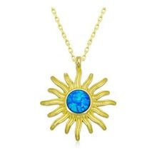 Lucky Gümüş Gold Mavi Opal Taşlı Güneş Kadın Kolye