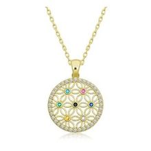 Lucky Gümüş Gold Renkli Taşlı Yaşam Çiçeği Kadın Kolye