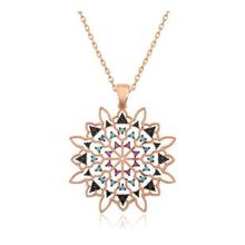 Lucky Gümüş Rose Geometrik Desenli Madalyon Kolye