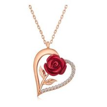 Lucky Gümüş Rose Kalpli Kırmızı Gül Kadın Kolye