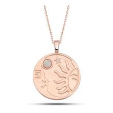 Lucky Gümüş Rose Opal Beyaz Taşlı Ay Güneş Kadın Kolye