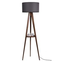 Lumexx Sehbalı Tripod Ceviz Silindir Koyu Gri Abajurlu Lambader