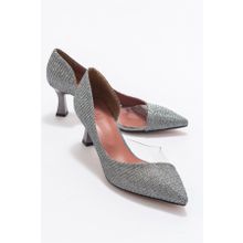 LuviShoes 353 Platın Simli Kadın Topuklu Ayakkabı