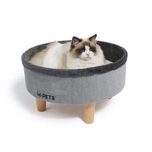 M-Pets Round Elevated Gri 47x47x26 cm Ahşap Ayaklı Kedi Yatağı