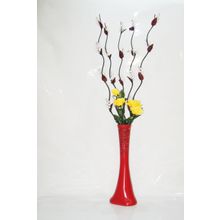 M3Decorium Desenli Kırmızı 5 adet Beyaz Üzüm Ve Sarı Gül 60cm Vazo