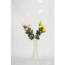 M3Decorium Krem Rengi Desenli Pembe Sarı Gül 40cm Vazo